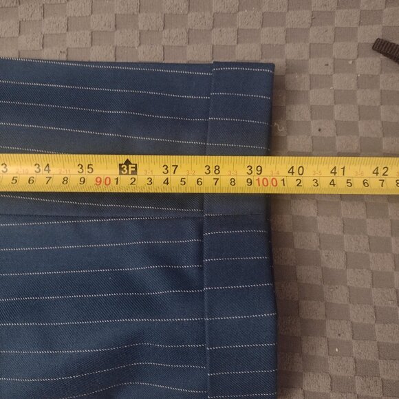 YND Slim Fit Double-Breasted Pinstripe Suit, Blue 3XL, ALTERED CUFFS & LEGS - Picture 7 of 7